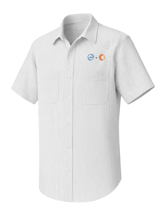 Red Kap Short Sleeve Striped Grey/White Industrial Work Shirt w/365 Cantaloupe Logo