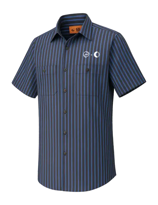 Red Kap Short Sleeve Striped Dark Grey/Royal Blue Industrial Work Shirt w/365 Cantaloupe Logo