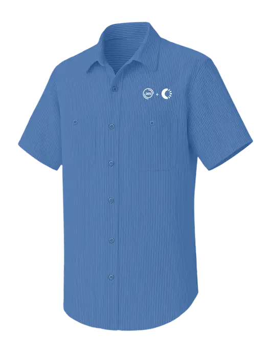 Red Kap Short Sleeve Striped Light Royal Blue/Light Navy Industrial Work Shirt w/365 Cantaloupe Logo
