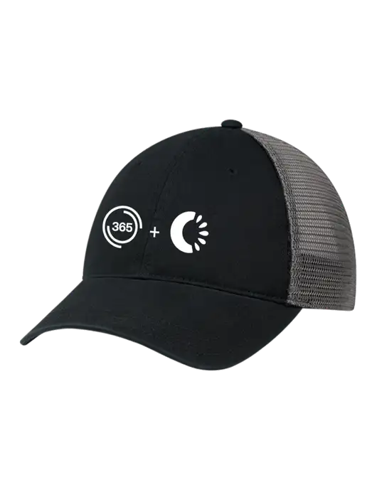 Richardson 111 Garment Washed Trucker Cap Black w/Charcoal Mesh w/365 Cantaloupe Logo
